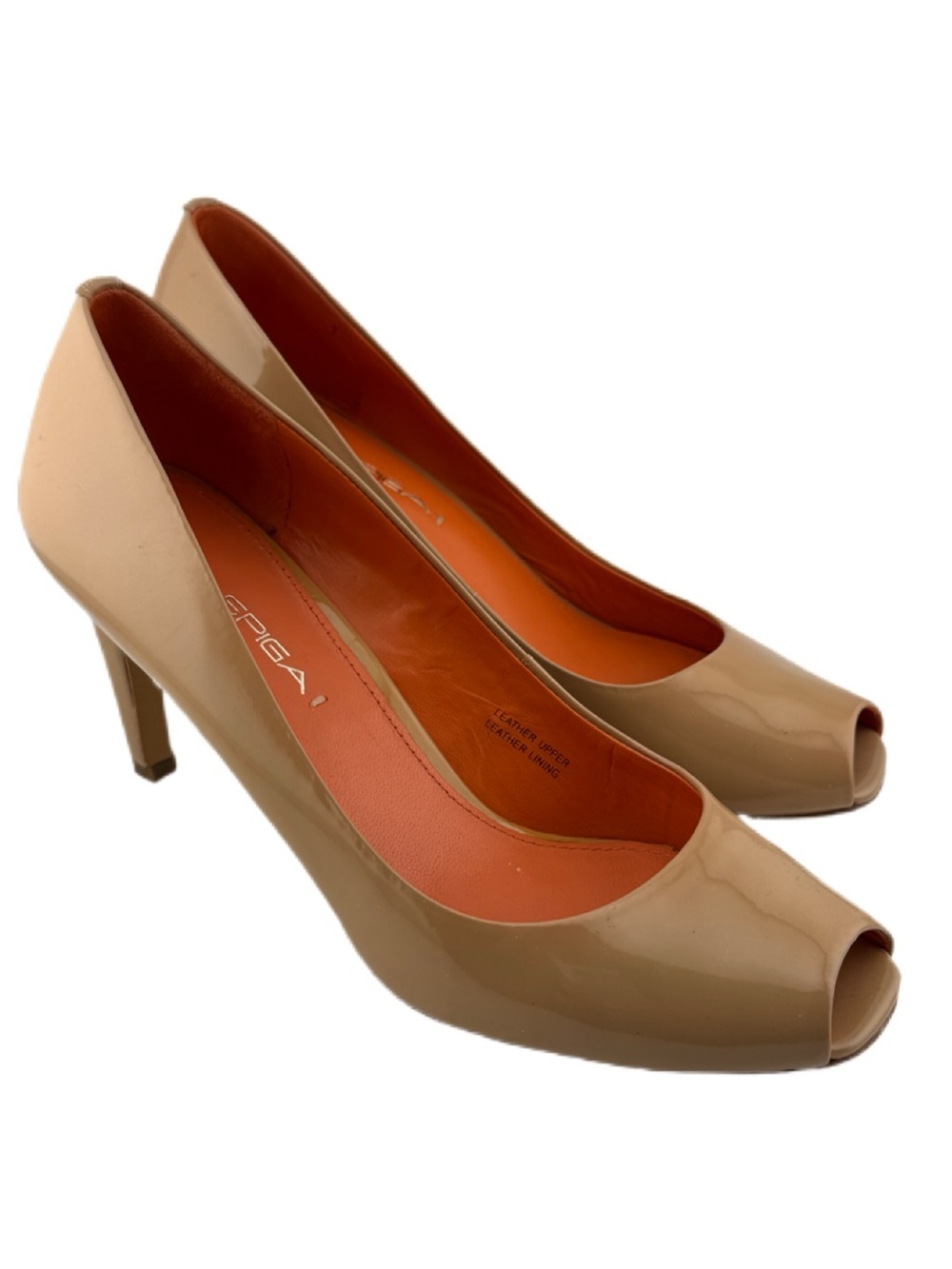 Via Spiga Peep-Toe Beige Patent Leather Heels